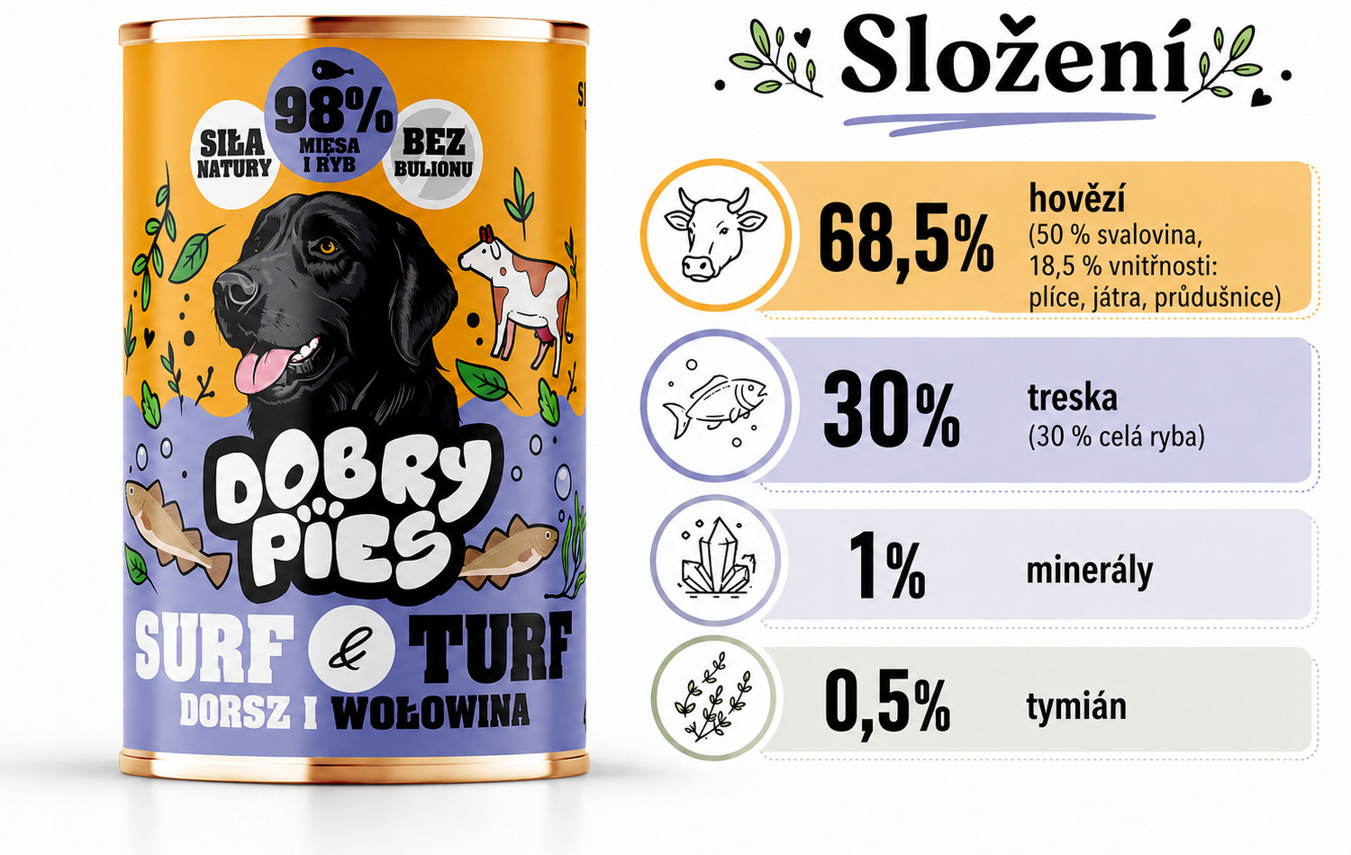 DOBRY PIES Surf & Turf Trout and beef - vlhké krmivo pro psy - 400g - foto 2