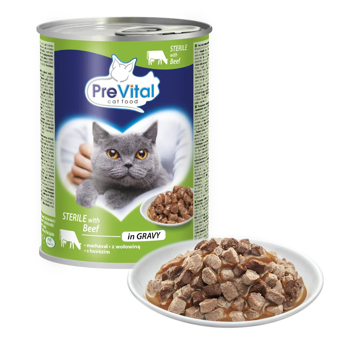 PREVITAL Cat Food Sterile Hovězí v omáčce - mokré krmivo pro kočky - 415g - foto 2
