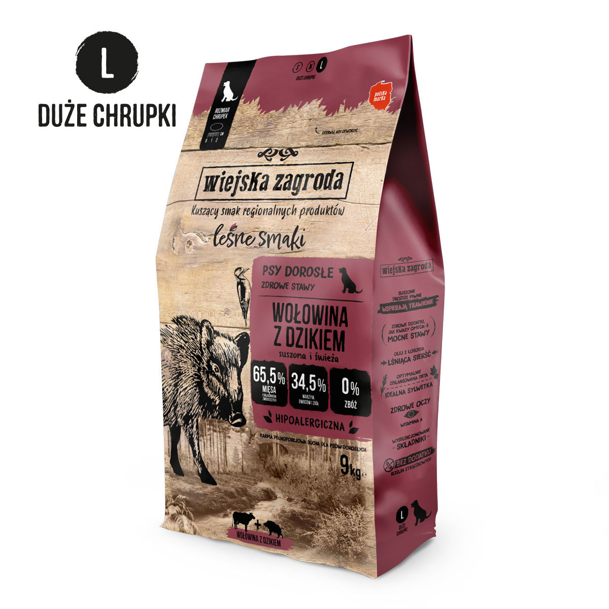 WIEJSKA ZAGRODA Hovězí s divočákem L – suché krmivo pro psy – 9kg - foto 1