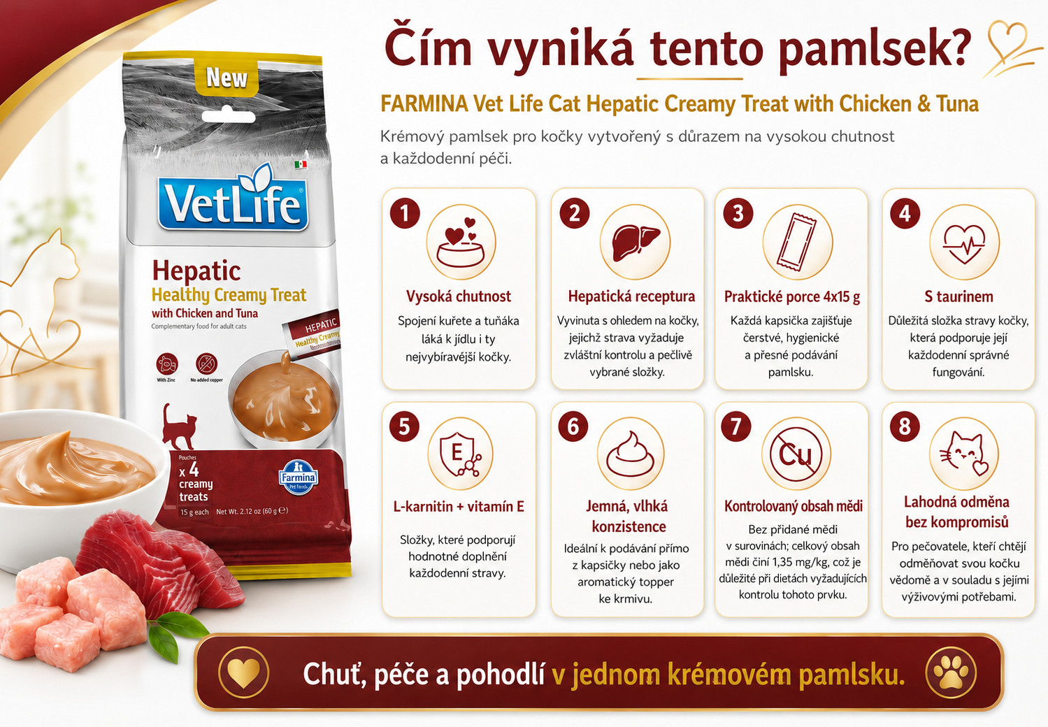 FARMINA Vet Life Cat Hepatic Creamy treat with Chicken & Tuna box – pamlsek pro kočku – 12x(4x15g) - foto 1