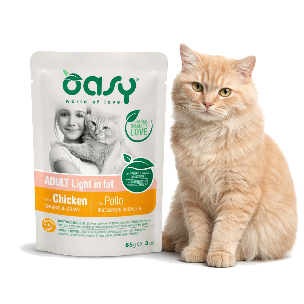 OASY Chunks in gravy Light in Fat Chicken - mokré krmivo pro kočky - 85g - foto 2