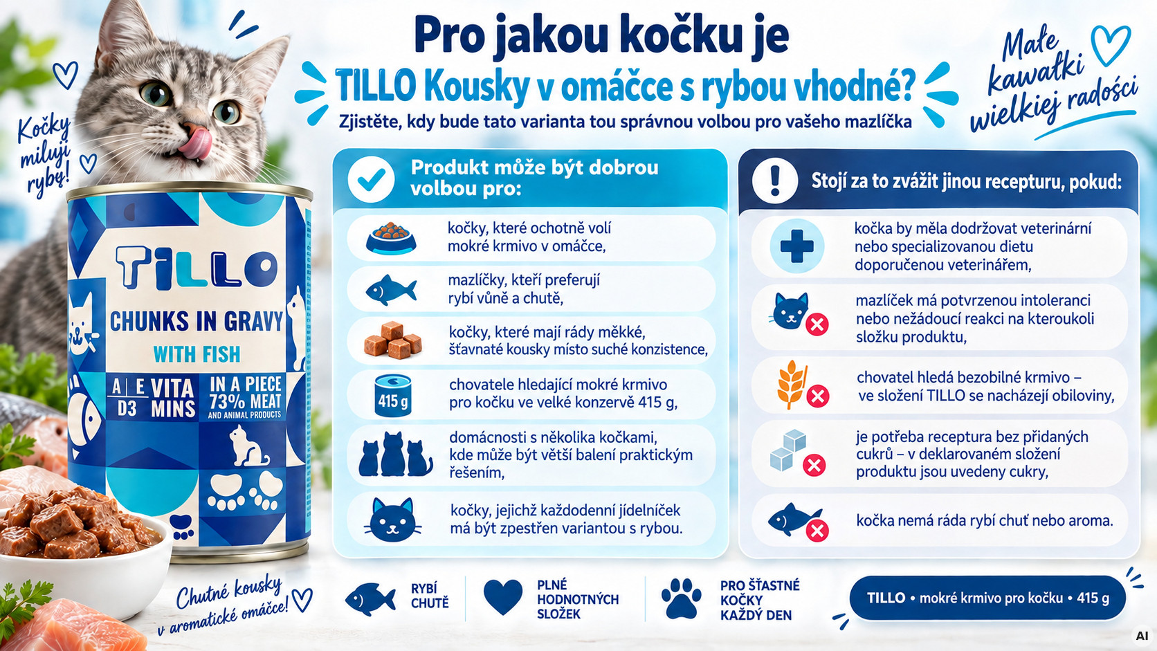 TILLO Kousky v omáčce s rybou - mokré krmivo pro kočky - 24x415 g - foto 2