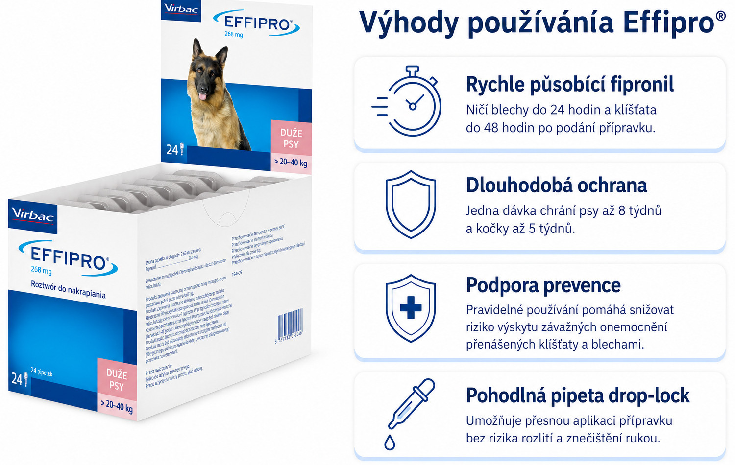 VIRBAC Effipro L (20-40 kg) - kapky proti blechám a klíšťatům pro psy – 24 ks - foto 1