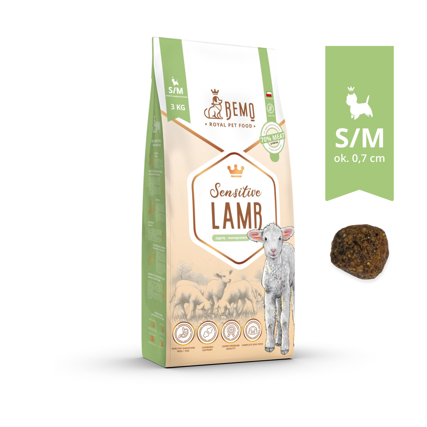 BEMO Sensitive Lamb Small/Medium Mono - suché krmivo pro psy - 3kg - foto 1