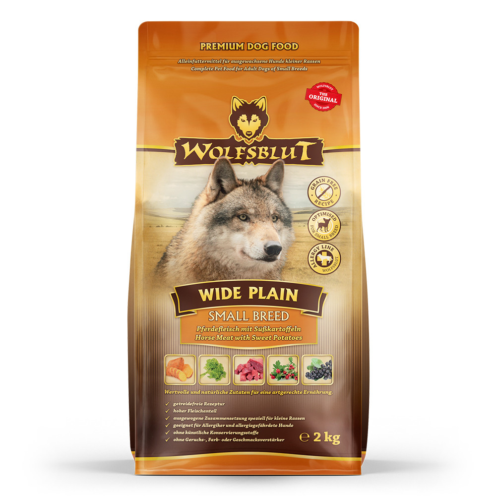 WOLFSBLUT Wide Plain Small breeds Horse with sweet potatoes - suché krmivo pro psy - 4x2kg - foto 1