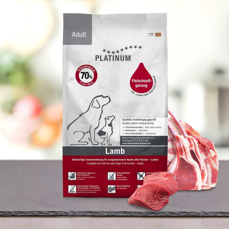 PLATINUM Adult Lamb – polovlhké krmivo pro psy – 1,5 kg + pamlsek PLATINUM Xmas-Bits Iberico 150 g ZDARMA - foto 1