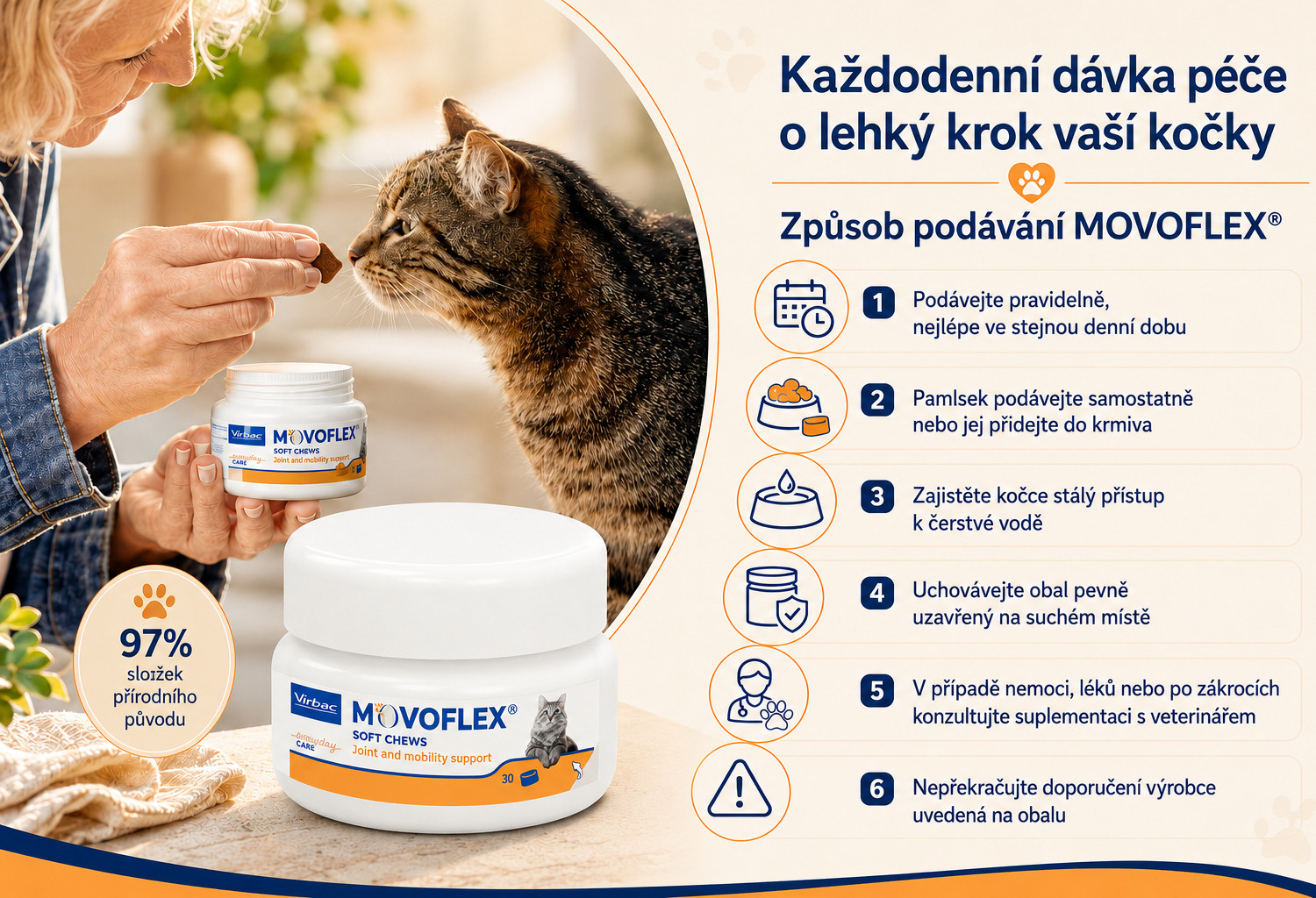 VIRBAC Movoflex Joints - potravinové doplňky pro kočky - 30 ks - foto 4