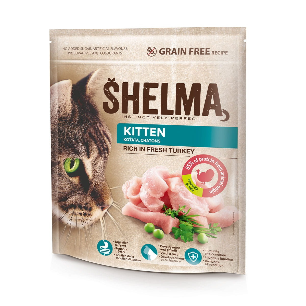 SHELMA Kitten Rich in turkey - suché krmivo pro kočky - 5x750g - foto 4
