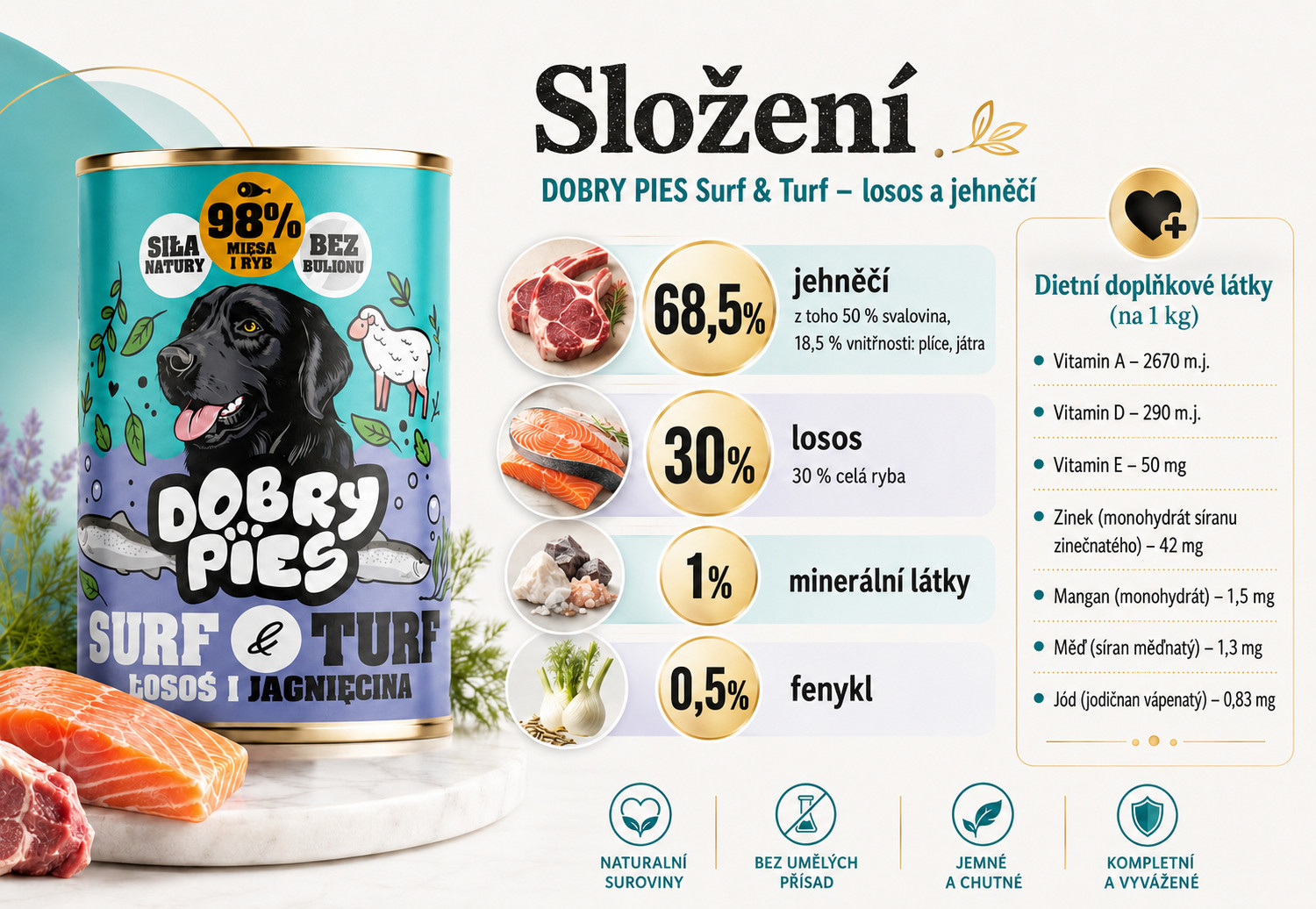 DOBRY PIES Surf & Turf Salmon and lamb - vlhké krmivo pro psy - 400g - foto 2