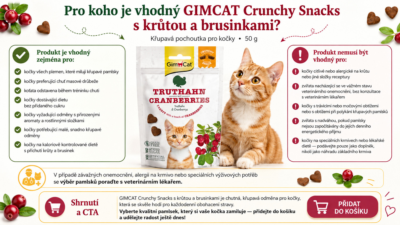 GIMCAT Crunchy Snacks Krůta s brusinkami – pamlsek pro kočku – 50g - foto 2