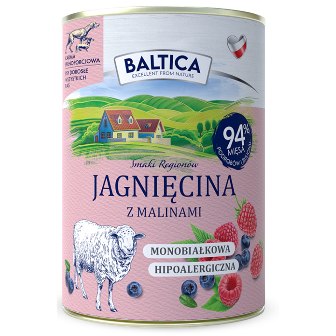 BALTICA Chutě regionů Mono Jehněčí s malinami - mokré krmivo pro psy - 6x400g - foto 1
