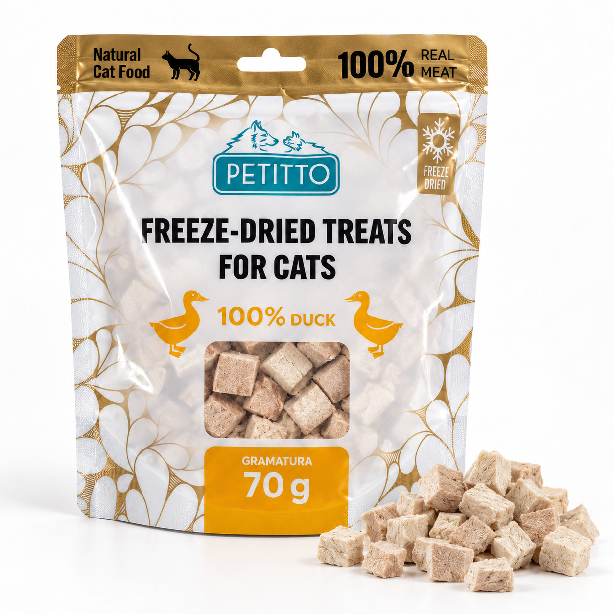 PETITTO Freeze-dried duck treats - pamlsek pro kočky - 70g - foto 4