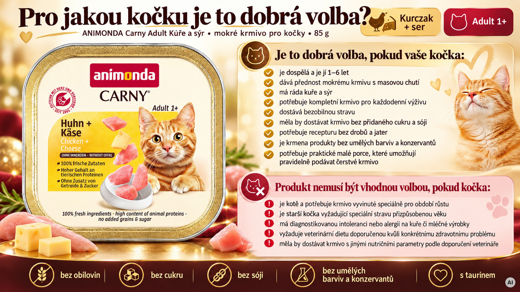 ANIMONDA Carny Adult Chicken and cheese - mokré krmivo pro kočky - 85g - foto 2