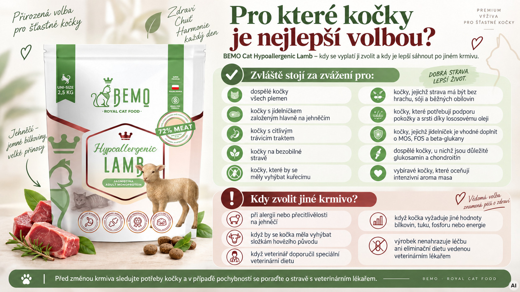 BEMO Cat Hypoallergenic Lamb - suché krmivo pro kočky - 2,5kg - foto 2