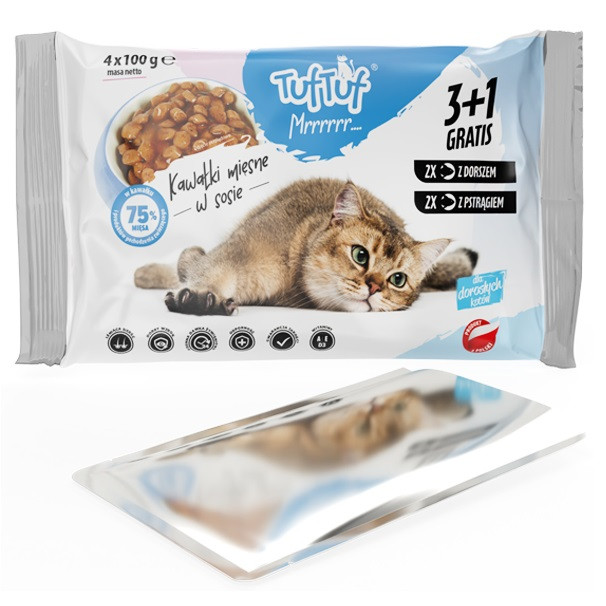 TUF TUF 2x with cod, 2x with trout - mokré krmivo pro kočky - 4x(4x100g) - foto 1