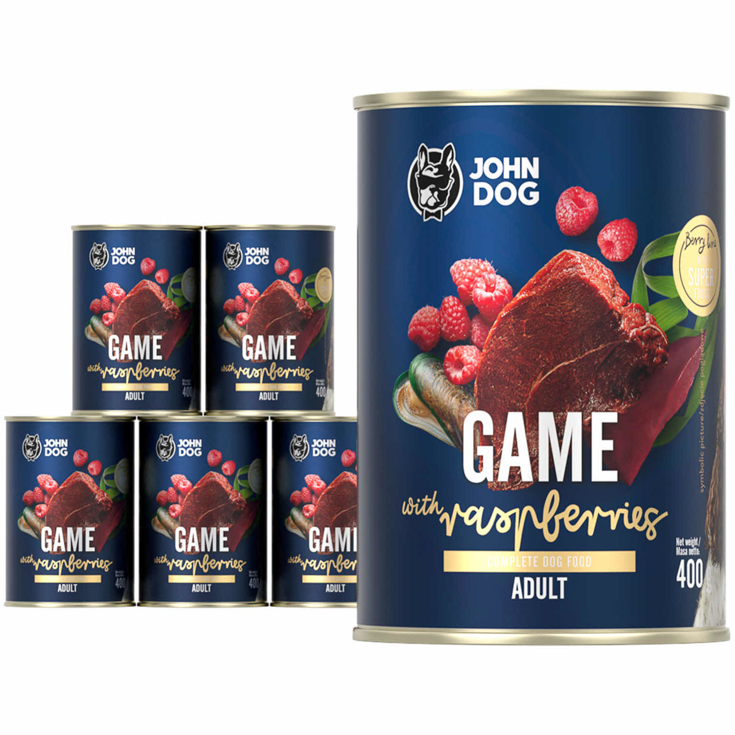 JOHN DOG Berry Adult Venison with raspberries - Mokré krmivo pro psy - 6x400g - foto 1