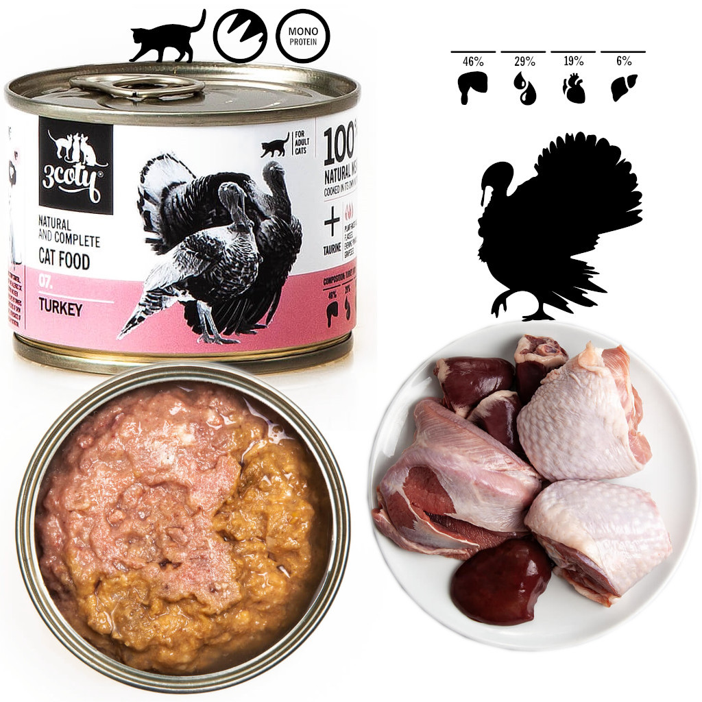 3COTY 07. Turkey - mokré krmivo pro kočky - 6x180g - foto 2
