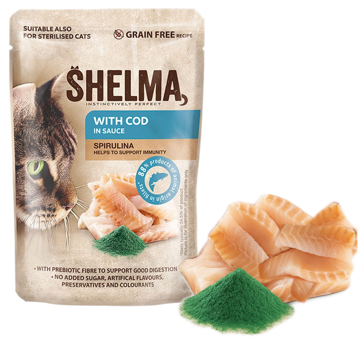 SHELMA with cod in sauce - mokré krmivo pro kočky - 12x85g - foto 7