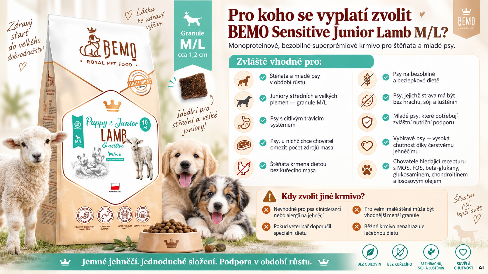 BEMO Sensitive Junior Lamb Medium/Large Mono - suché krmivo pro psy - 10kg - foto 2