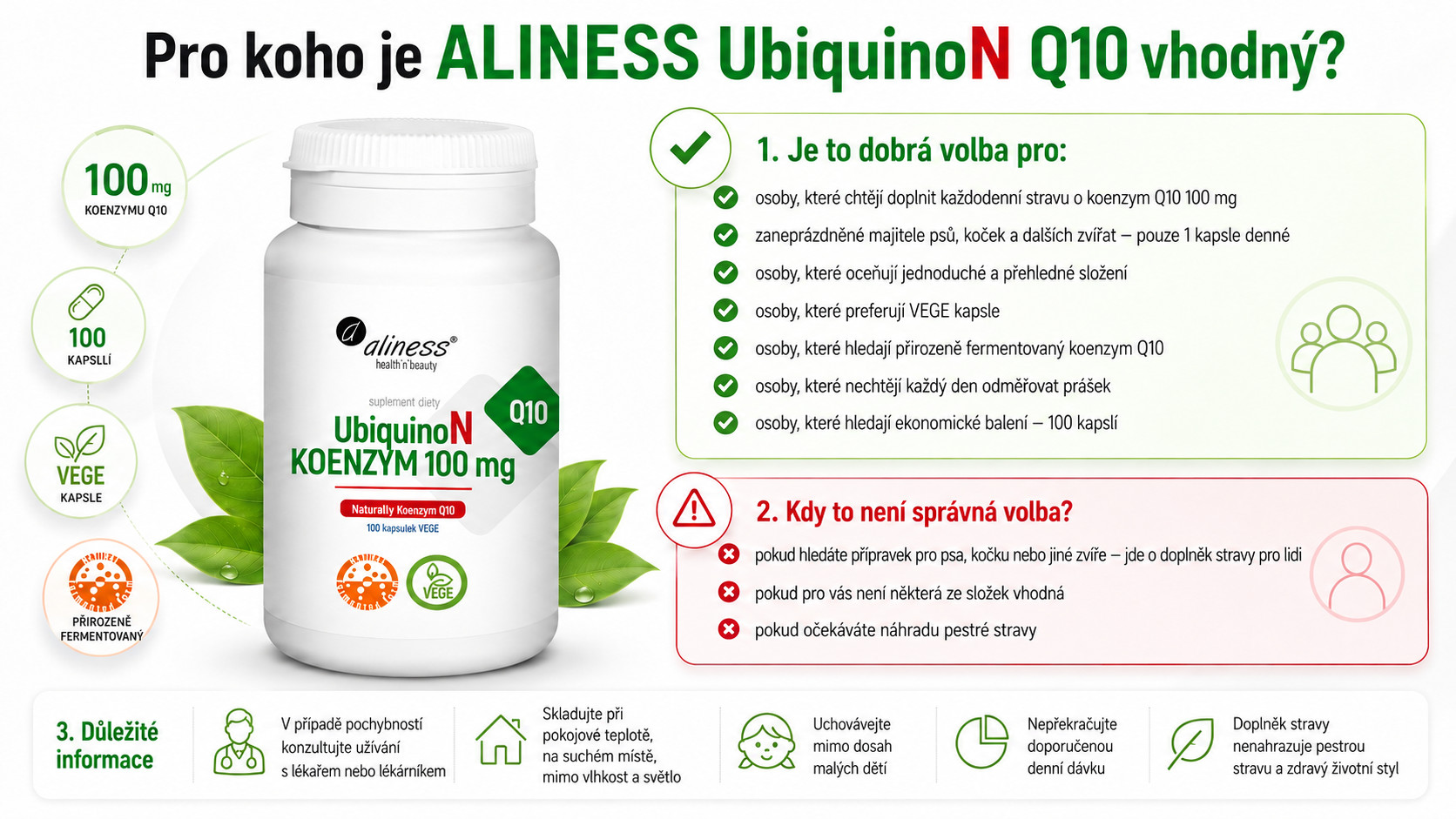 ALINESS 100% UbiquinoN Natural Coenzyme Q10 100 mg – doplněk stravy – 100 kapslí - foto 2