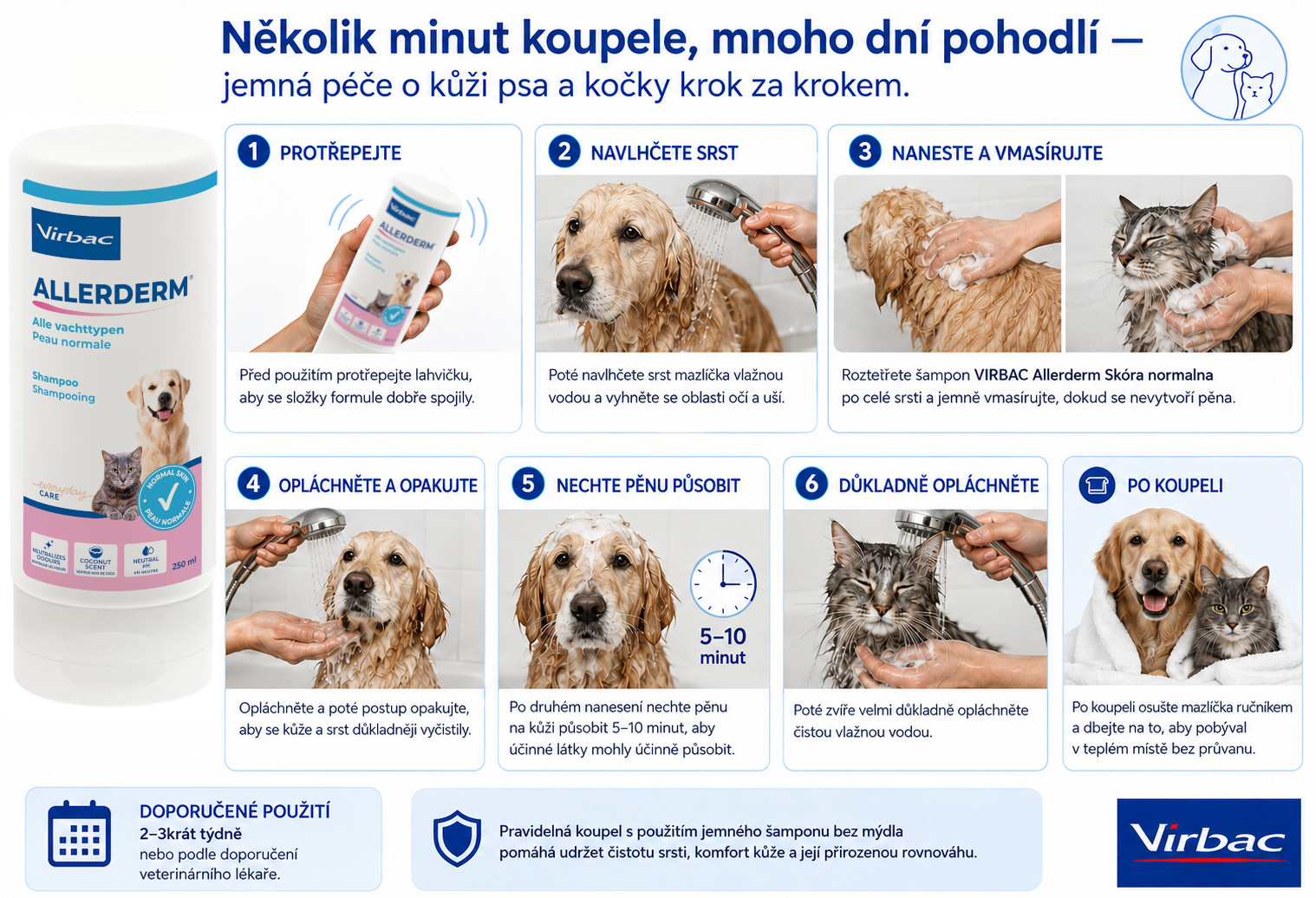 VIRBAC Allerderm normální kůže - šampon pro psy a kočky - 250 ml - foto 3