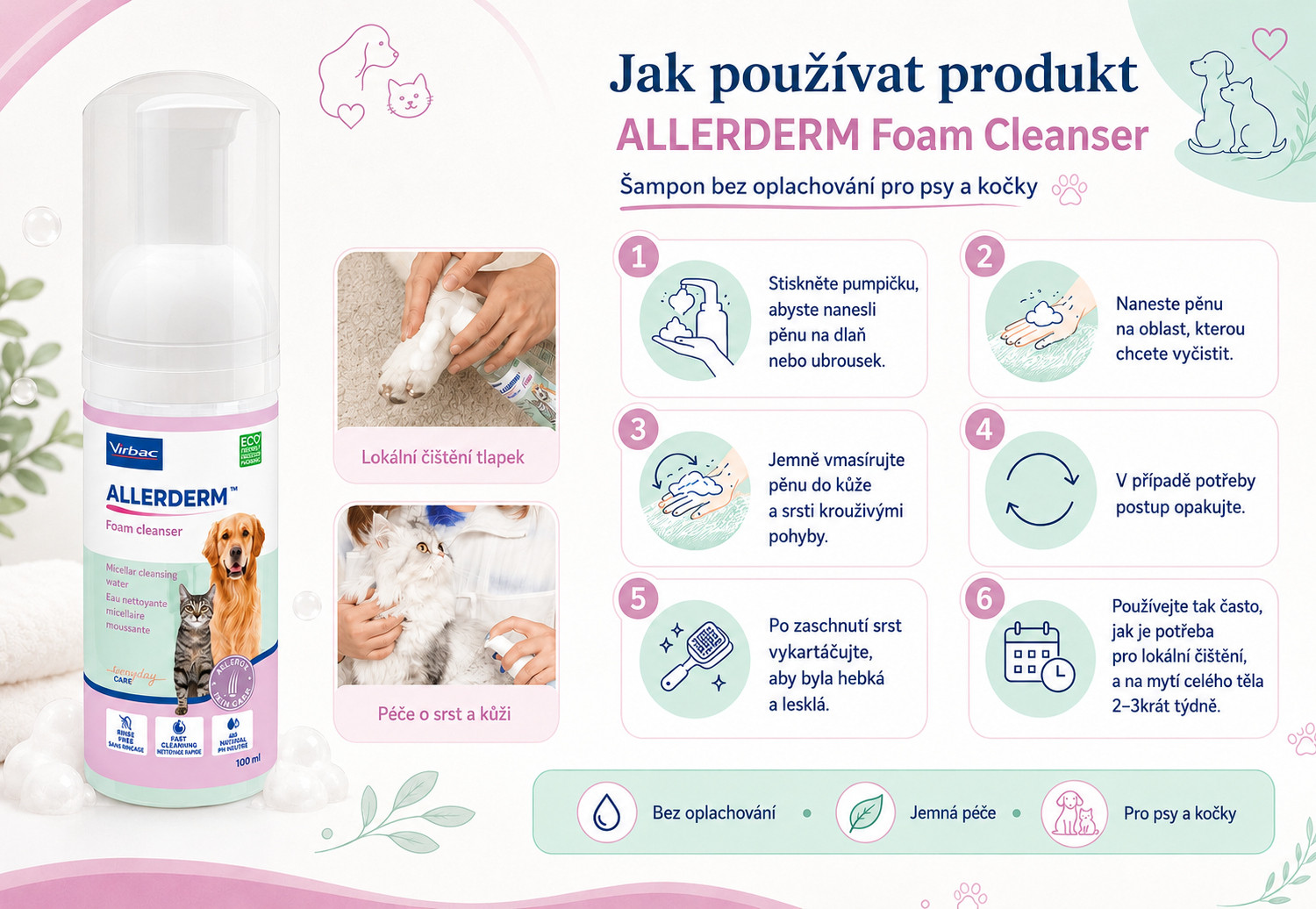 VIRBAC Allerderm Foam - šampon pro psy a kočky - 100 ml - foto 3