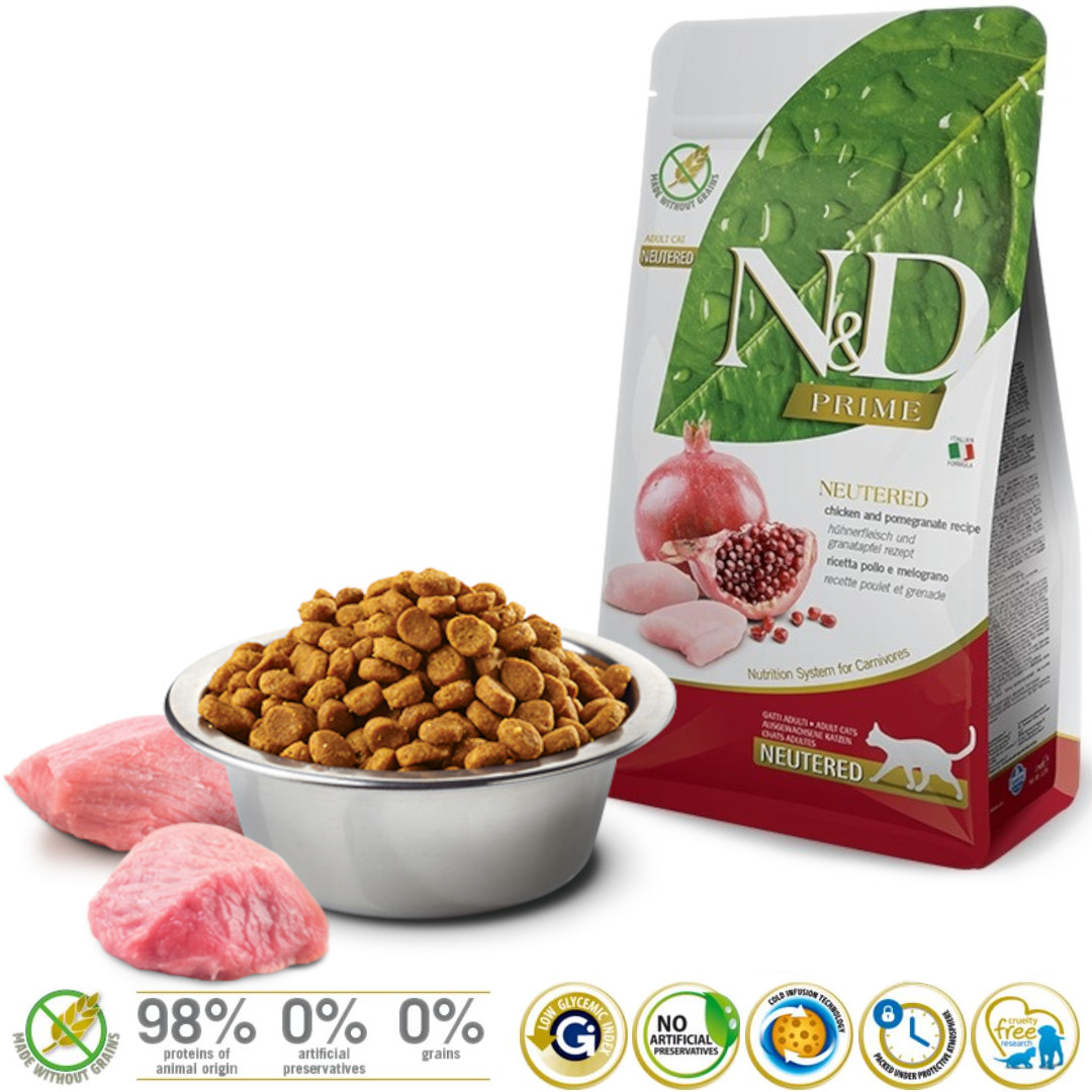 FARMINA N&D Prime Chicken & Pomegranate Adult Neutered - suchá karma pro kočku - 5 kg - foto 1
