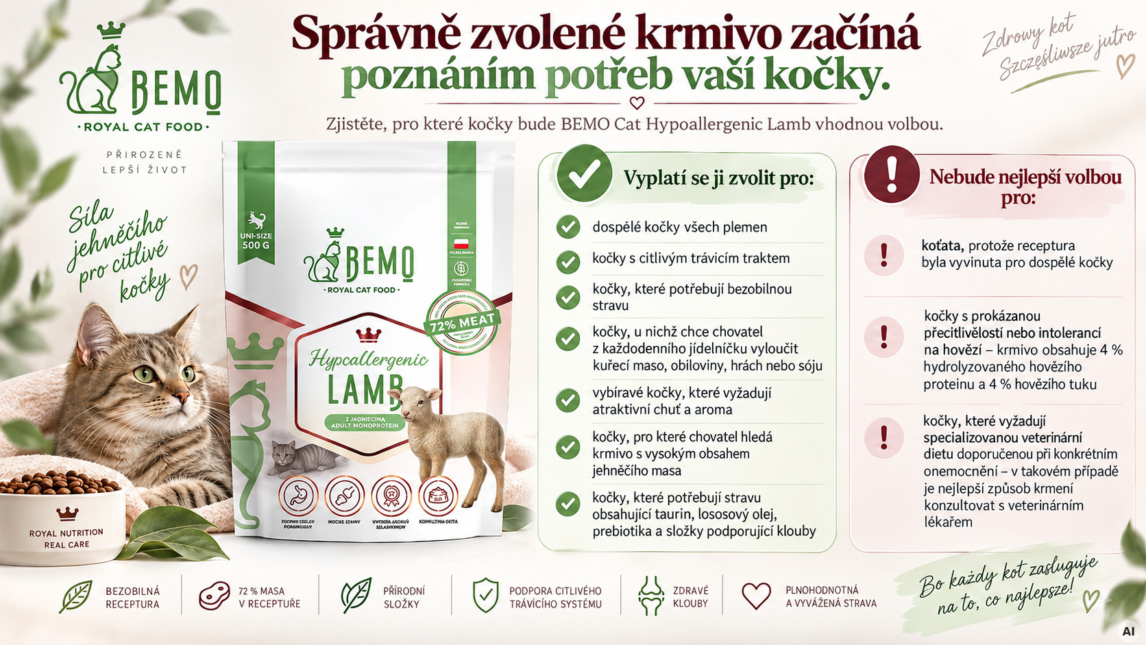 BEMO Cat Hypoallergenic Lamb - suché krmivo pro kočky - 500g - foto 2