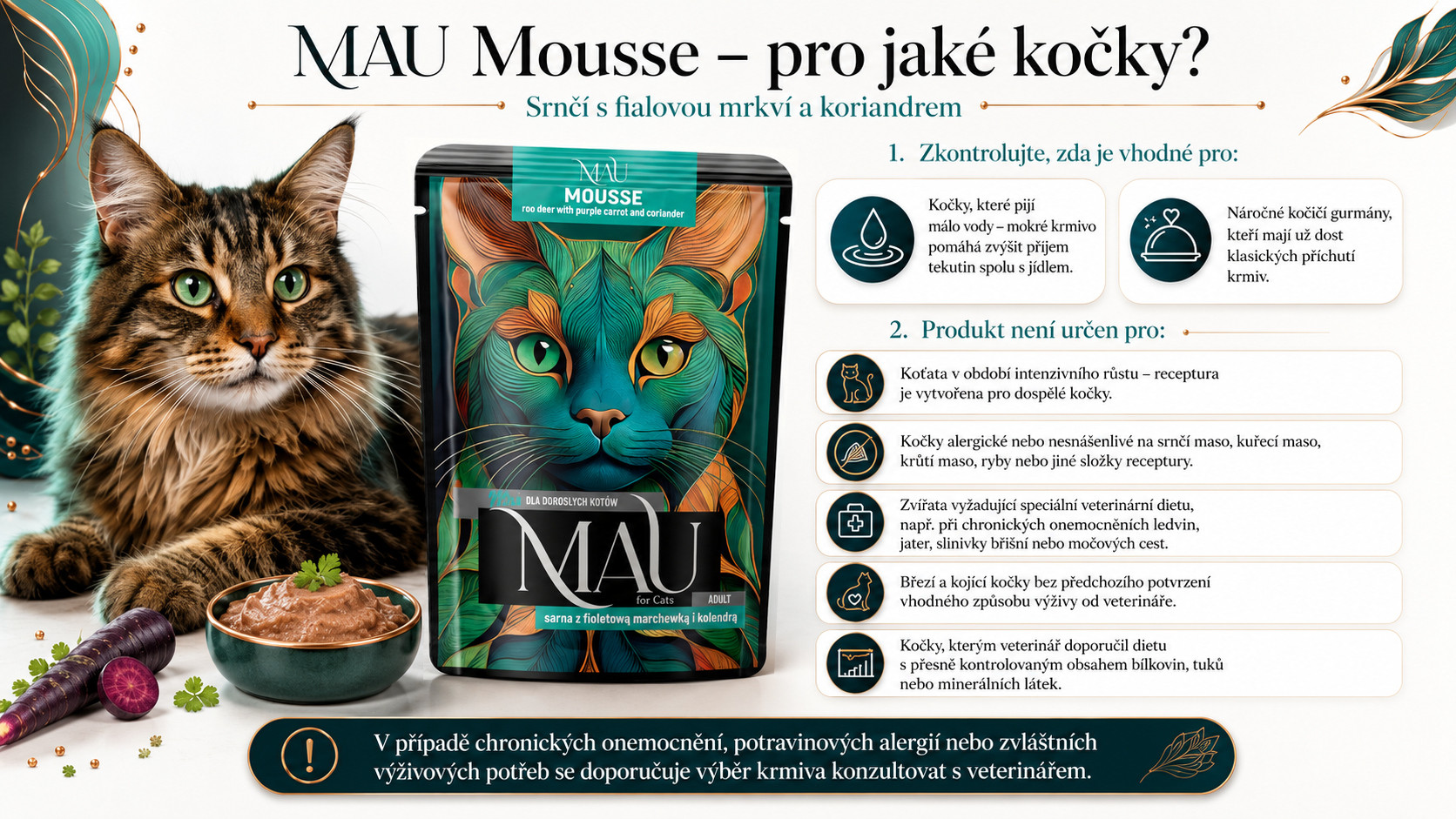 MAU Mousse Srnčí s fialovou mrkví a koriandrem - mokré krmivo pro kočku - 24x85g - foto 2