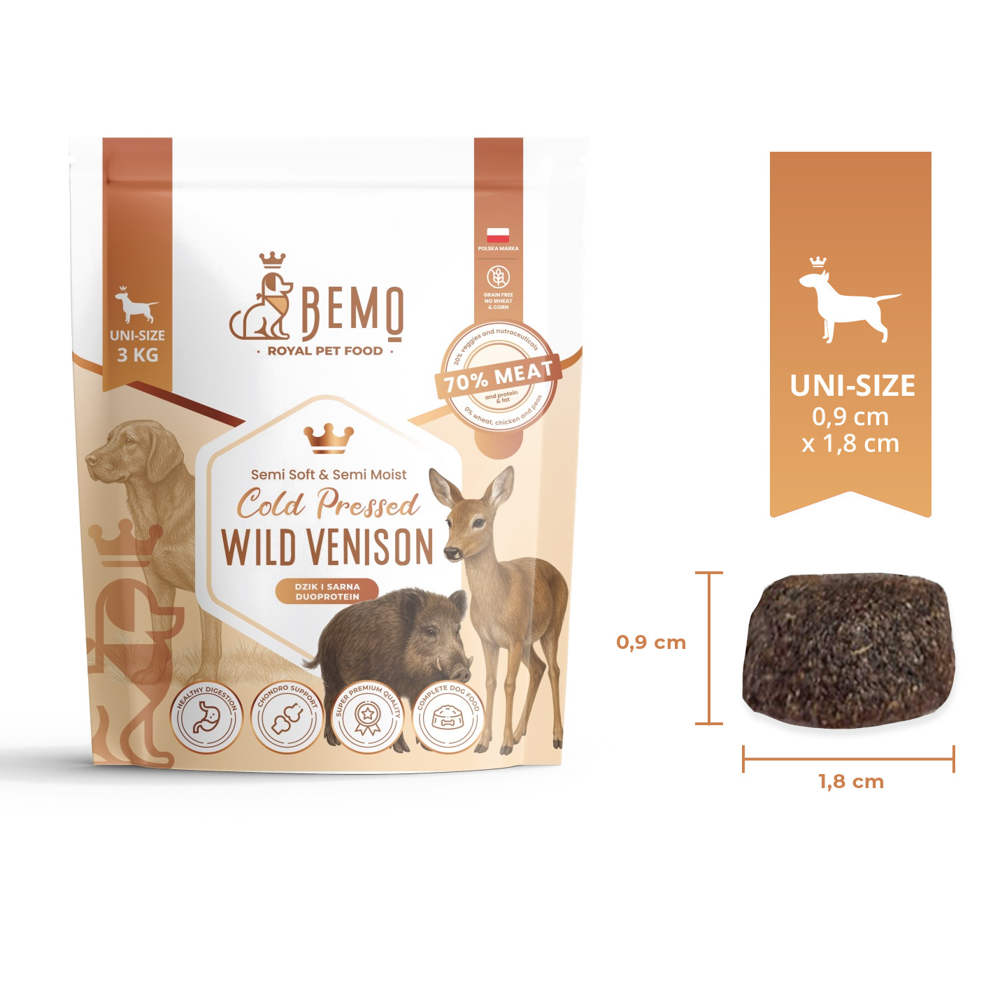 BEMO Cold Pressed Wild Venison - suché krmivo pro psy - 3kg - foto 1
