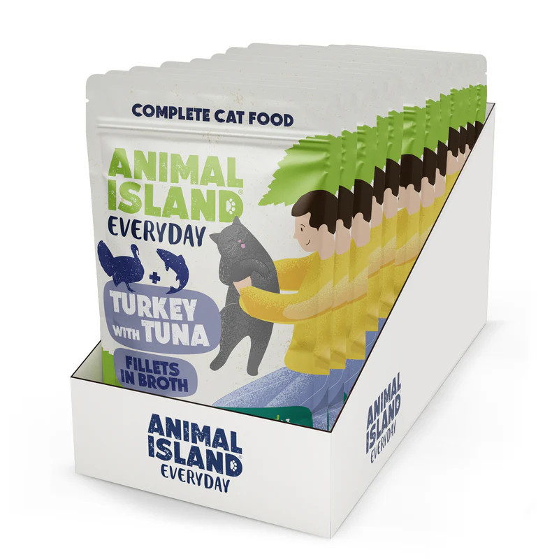 ANIMAL ISLAND Turkey with tuna Fillets in broth - mokré krmivo pro kočky - 12x85g - foto 1