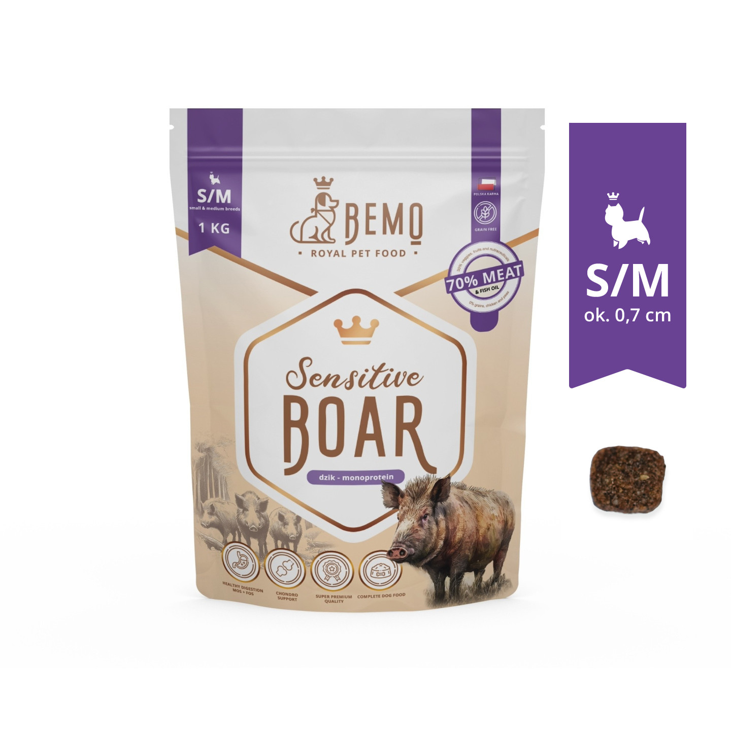 BEMO Sensitive Boar Small/Medium Mono - suché krmivo pro psy - 1kg - foto 1