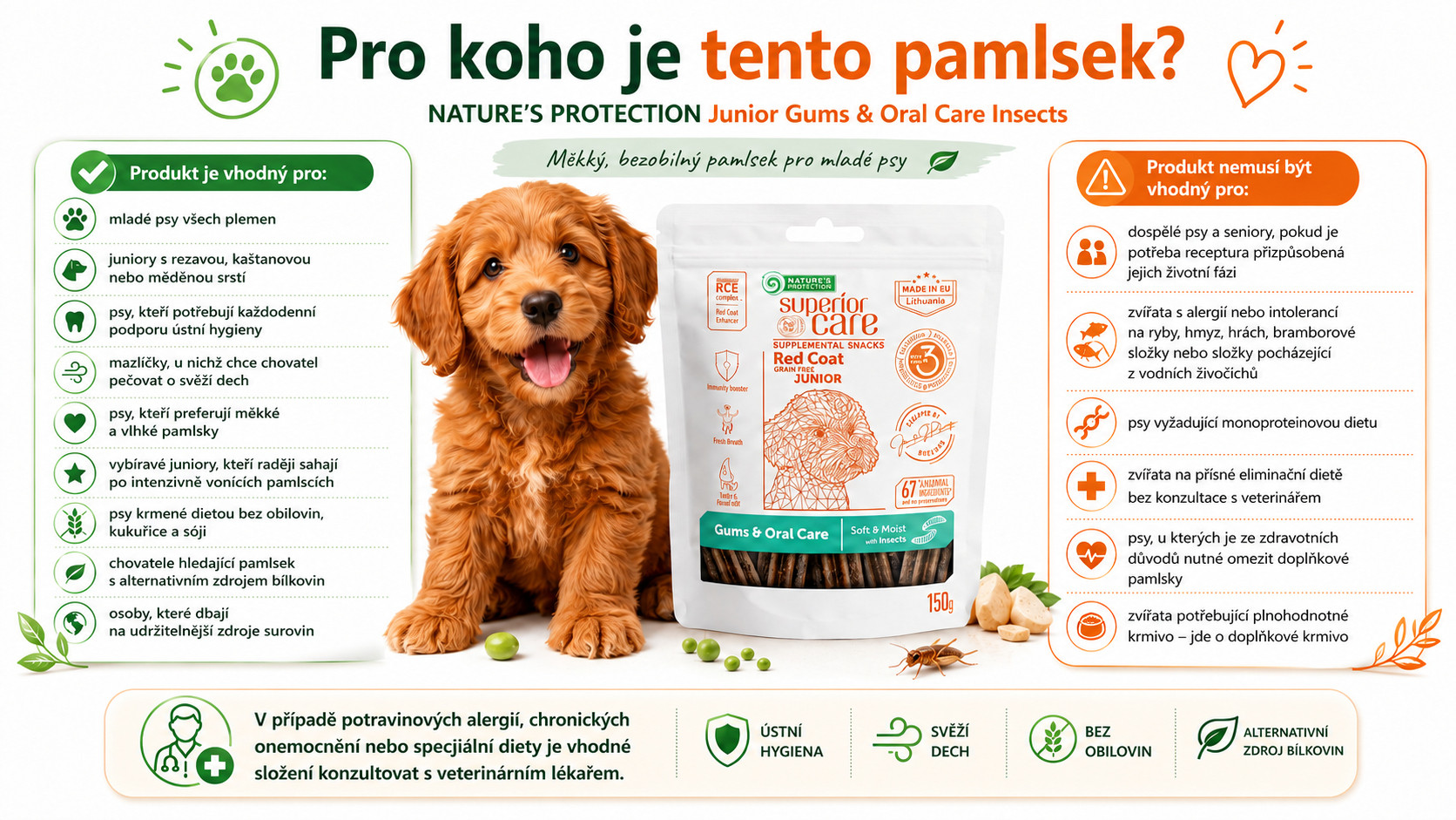 NATURE'S PROTECTION Junior Gums & Oral care Insects - pamlsek pro psa - 150g - foto 2