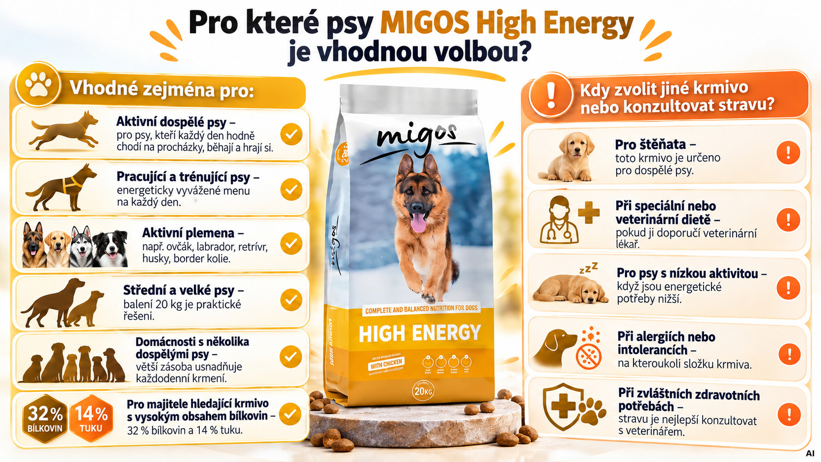 MIGOS High Energy Chicken - suché krmivo pro psy - 20kg - foto 2