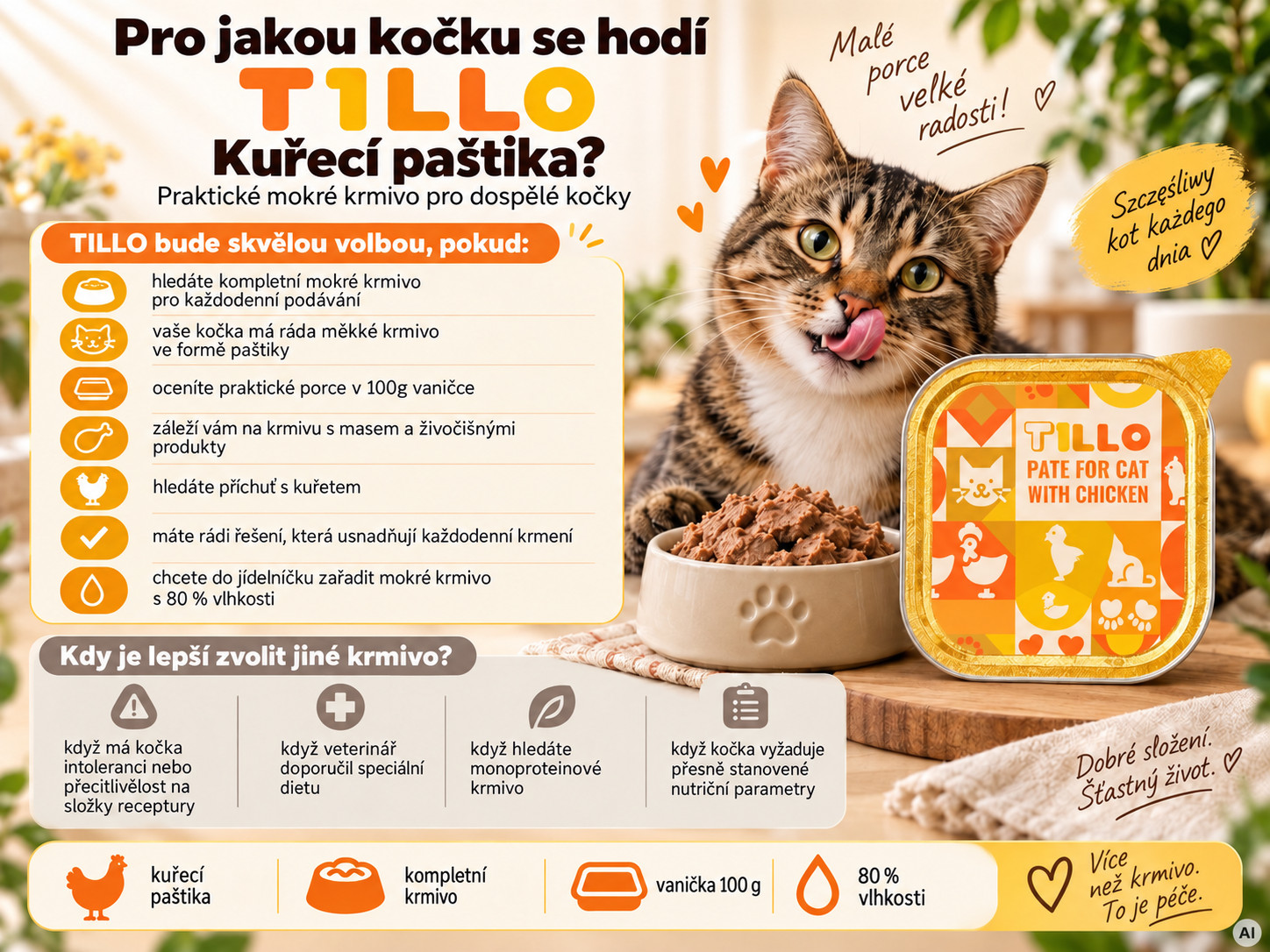 TILLO Paštika v misce Mix příchutí - mokré krmivo pro kočky - 102x100g - foto 12