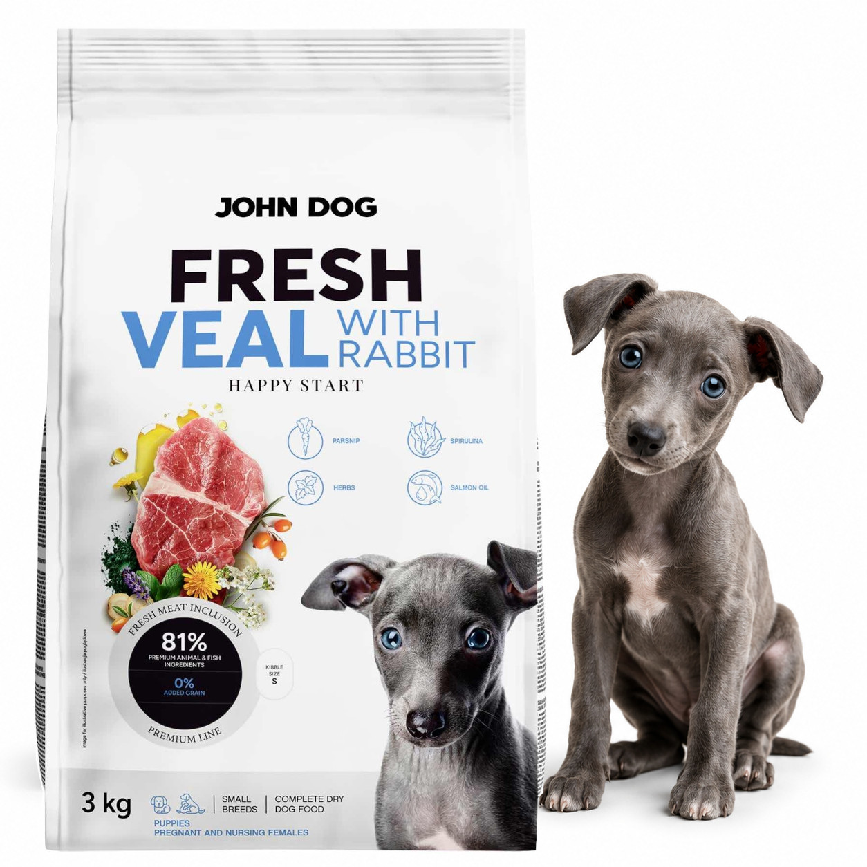 JOHN DOG Fresh Junior Small breeds Veal with rabbit - suché krmivo pro psy - 3kg - foto 3