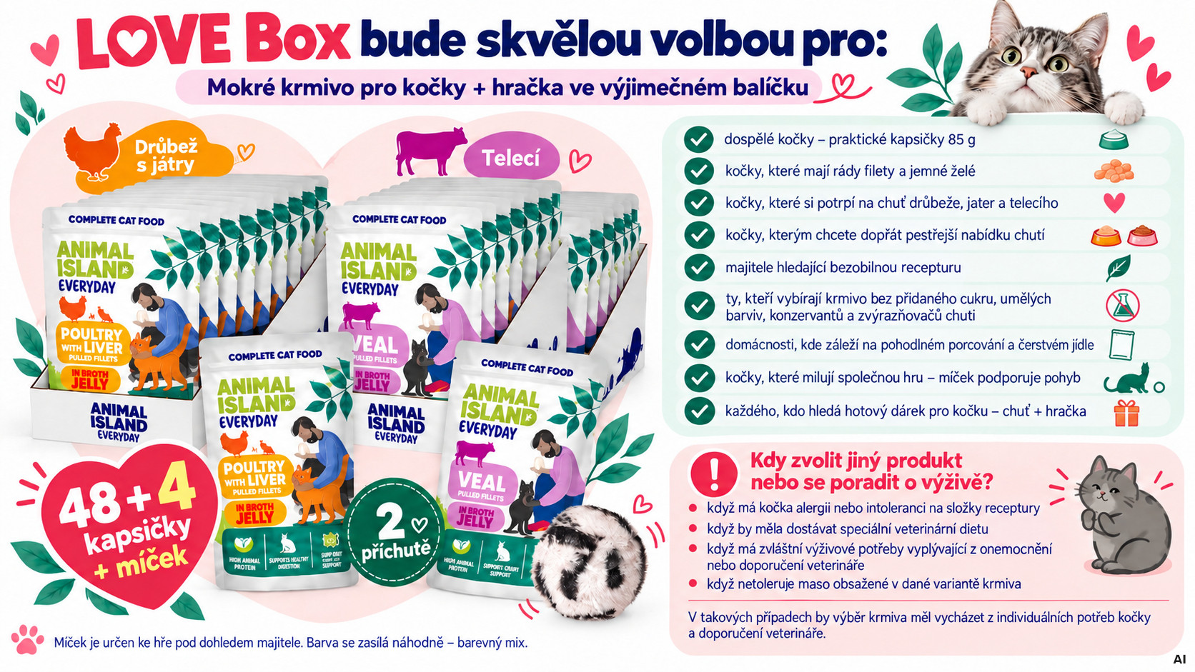 ANIMAL ISLAND Love Box Fillets in Jelly Box + Toy - mokré krmivo pro kočky - 48x85g - foto 2