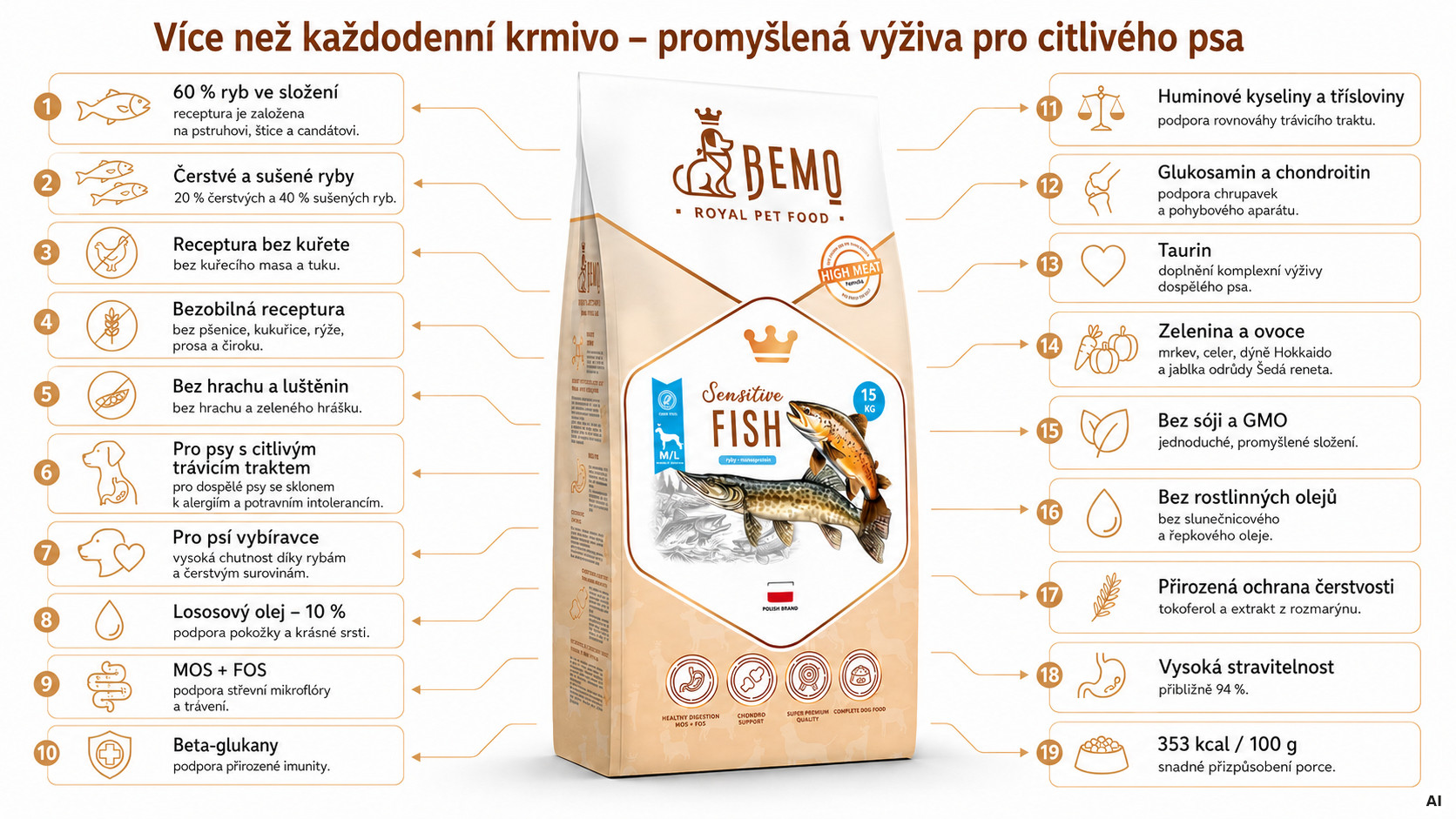 BEMO Sensitive Fish Medium/Large Mono - suché krmivo pro psy - 15kg - foto 1