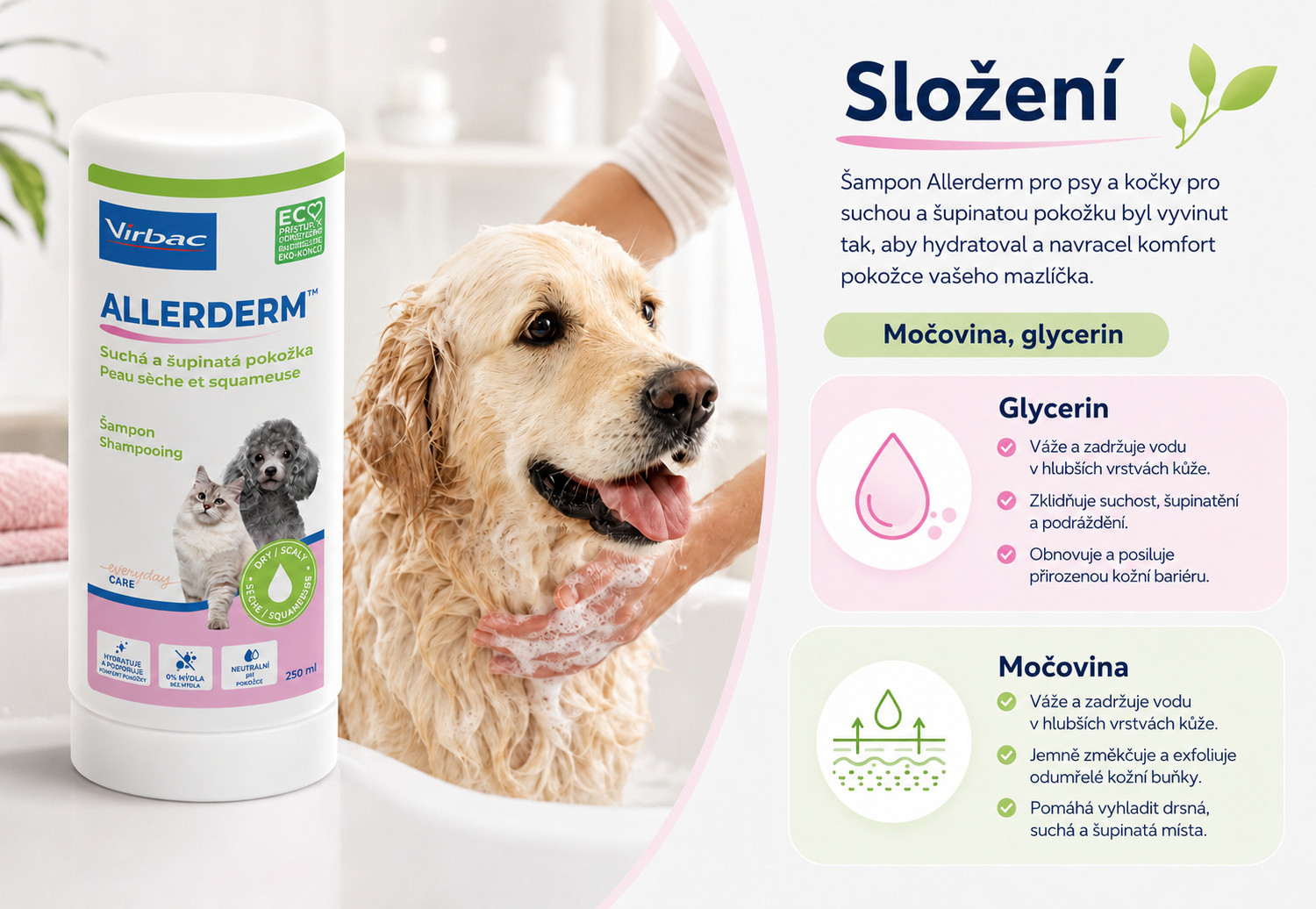 VIRBAC Allerderm suchá a šupinatá kůže - šampon pro psy a kočky - 250 ml - foto 2