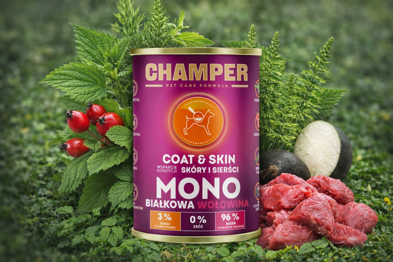 CHAMPER Coat & Skin Monoprotein Beef - vlhké krmivo pro psy - 400g - foto 3