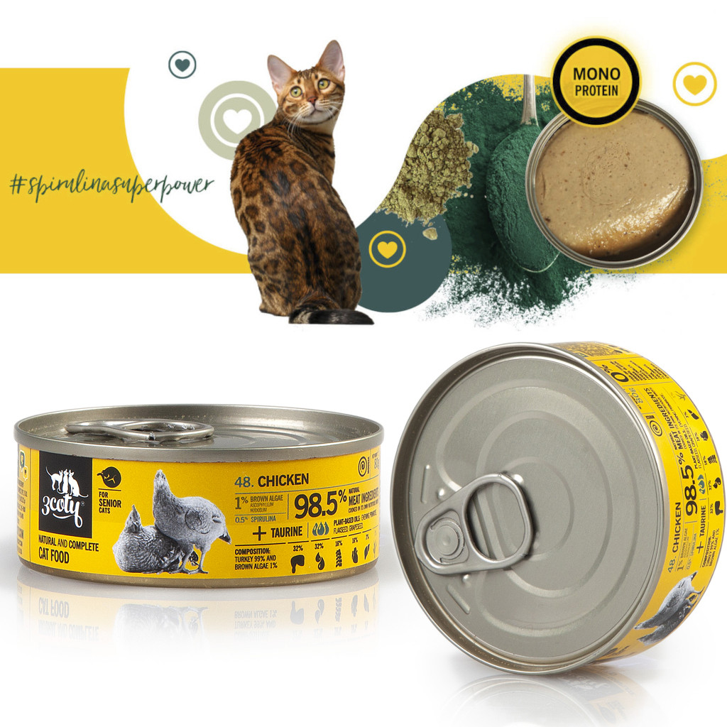 3COTY Chicken with spirulina Senior - mokré krmivo pro kočky - 6x80g - foto 5