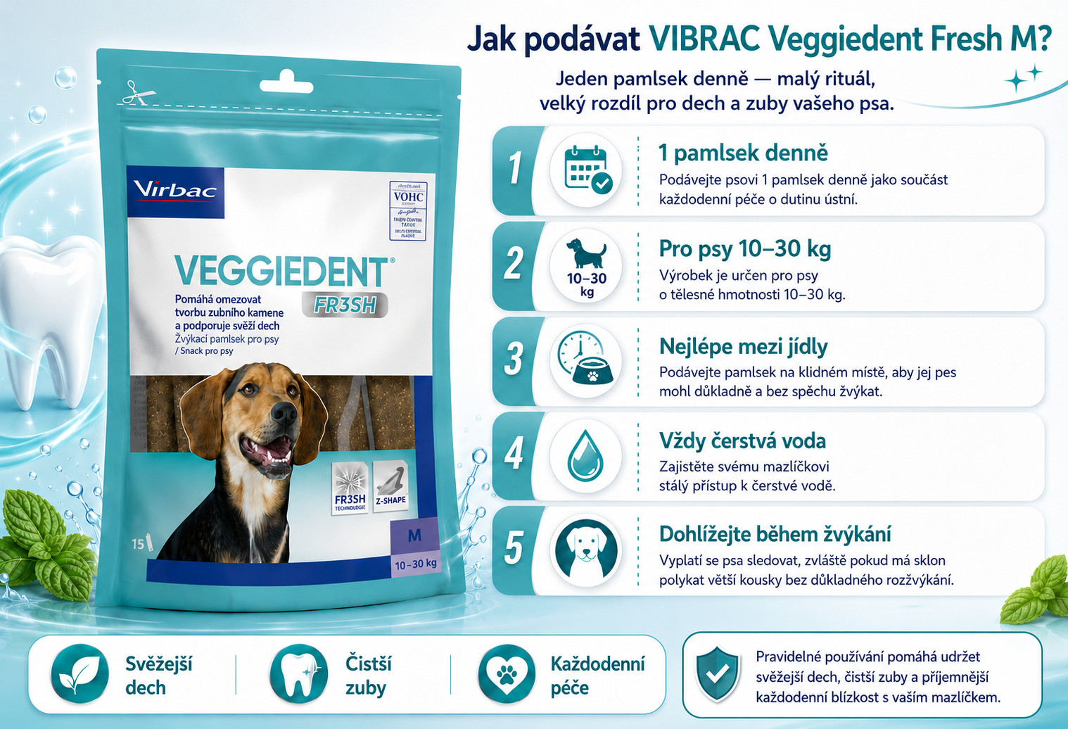 VIBRAC Veggiedent Fresh M - pamlsek pro psa - 352,5g - foto 2