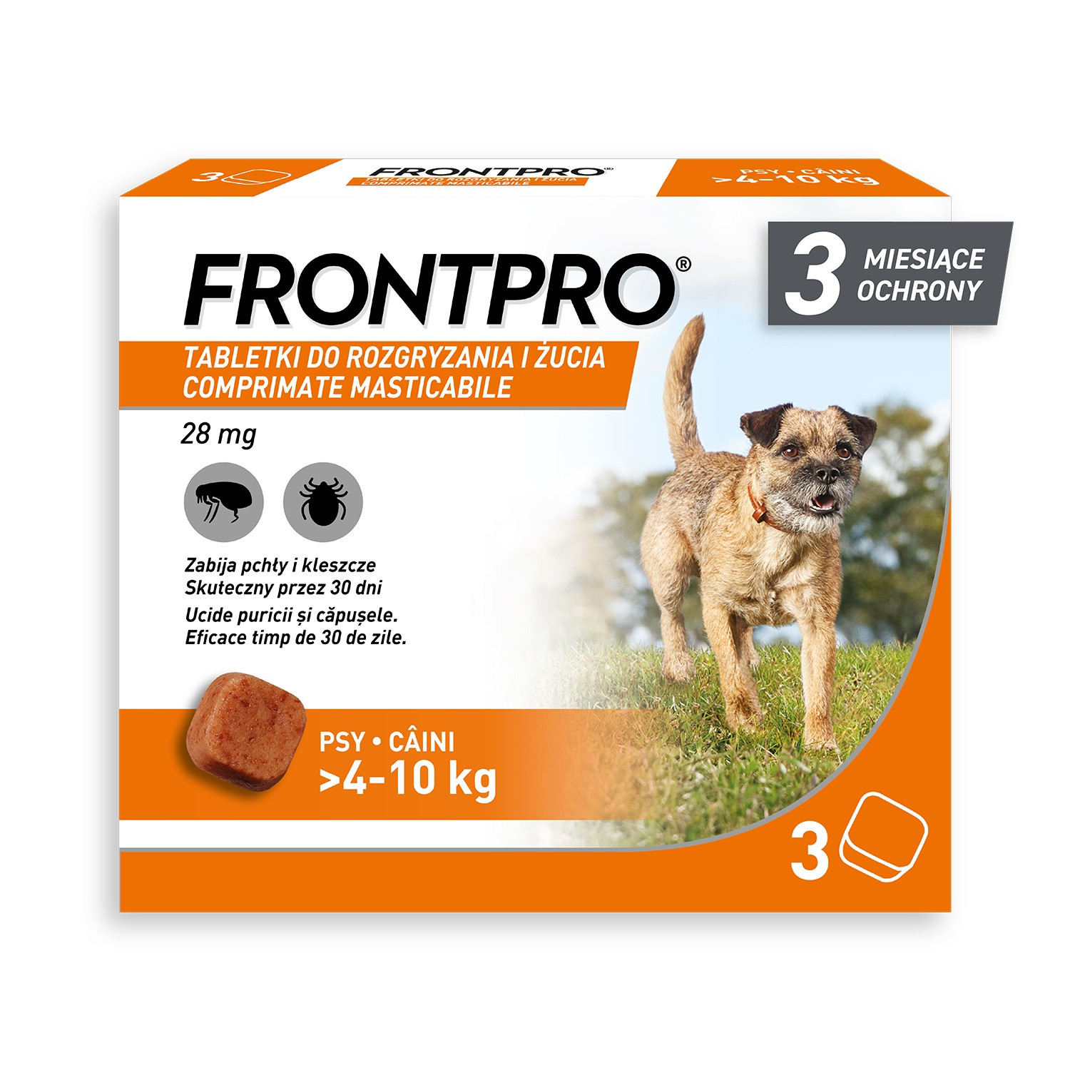 FRONTPRO Tablety proti blechám a klíšťatům pro psa (>4-10 kg) - 3x 28,3mg - foto 1