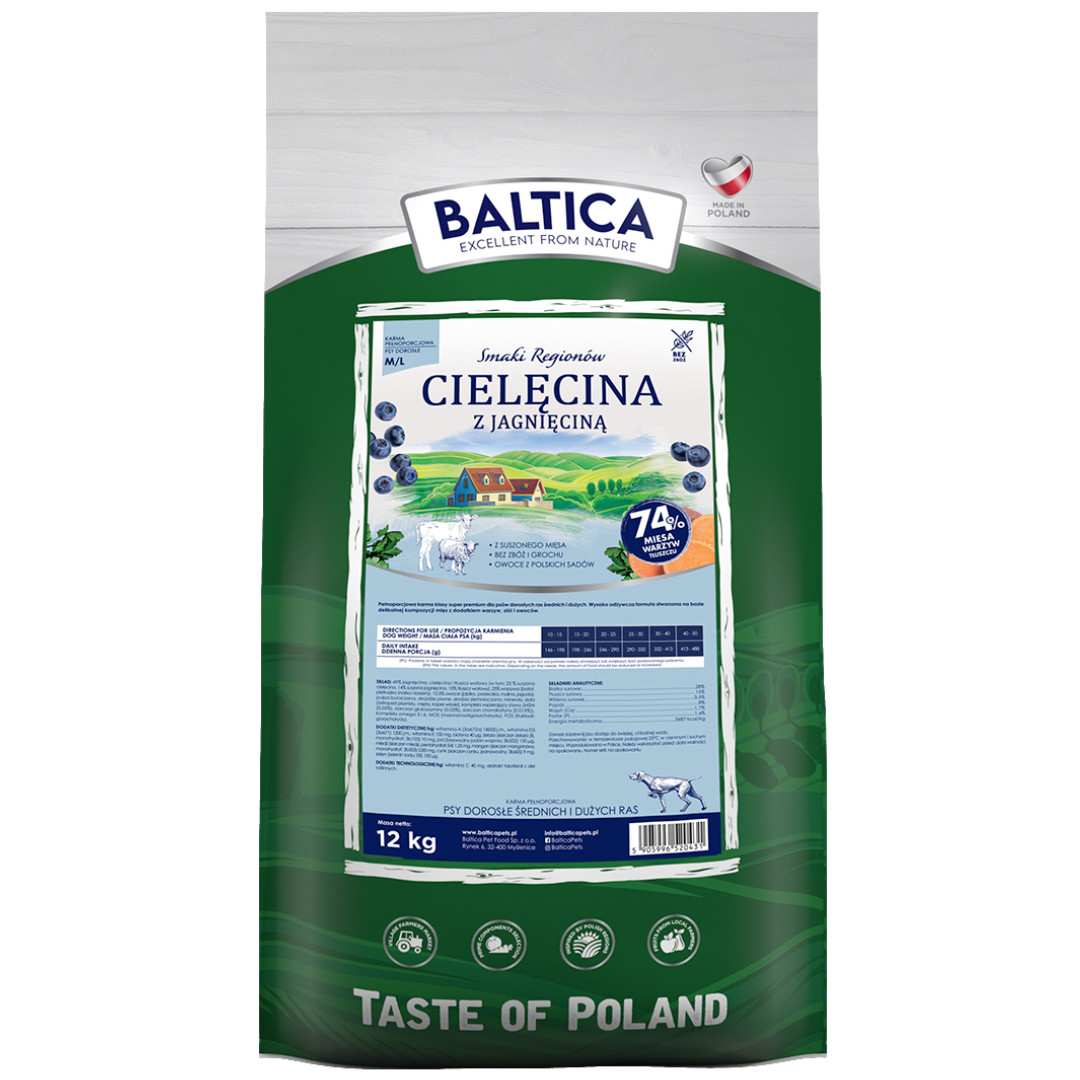 BALTICA Smaki regionów Telecí s jehněčím M/L - suché krmivo pro psy - 12kg - foto 1