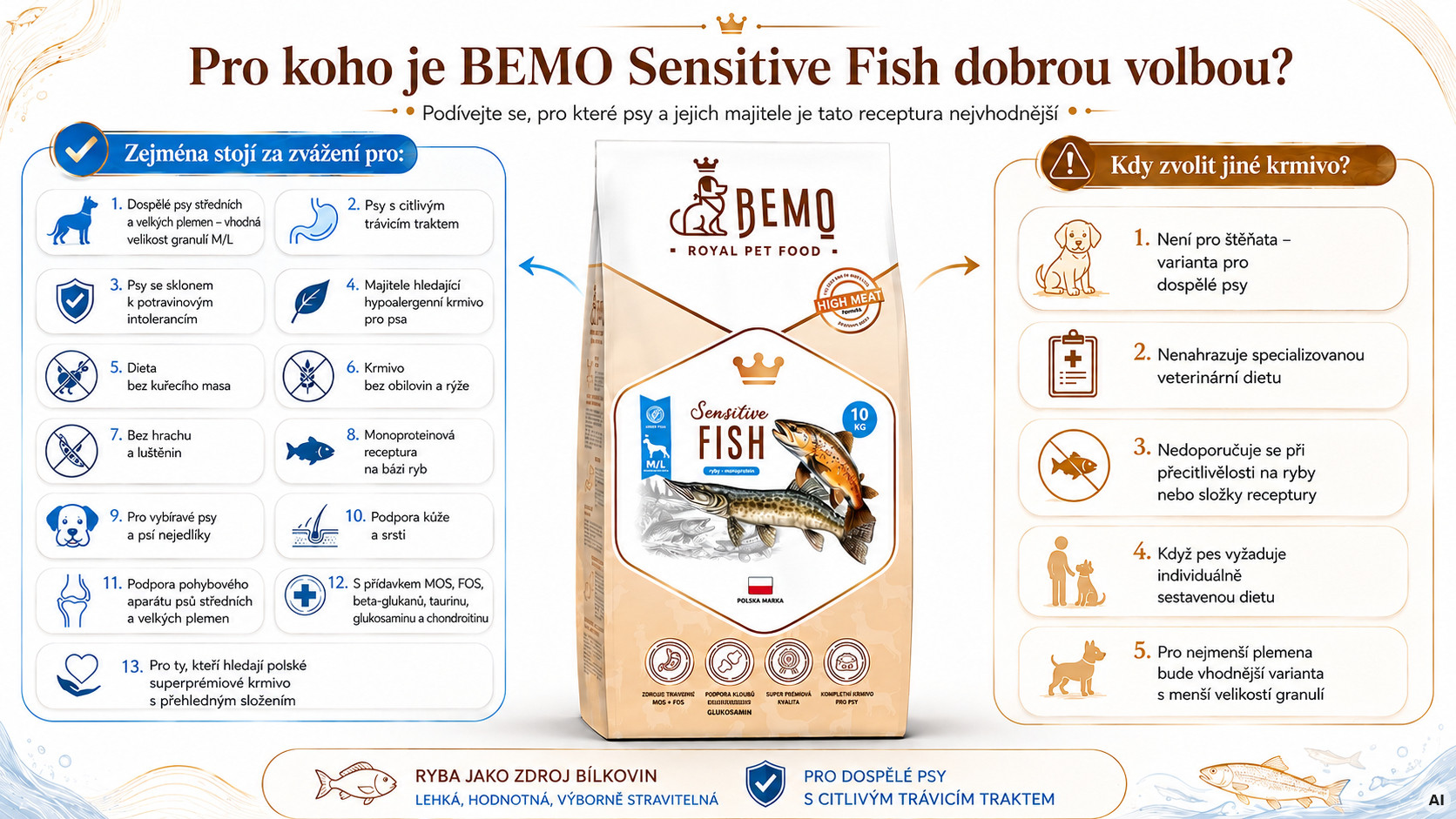 BEMO Sensitive Fish Medium/Large Mono - suché krmivo pro psy - 10kg - foto 2