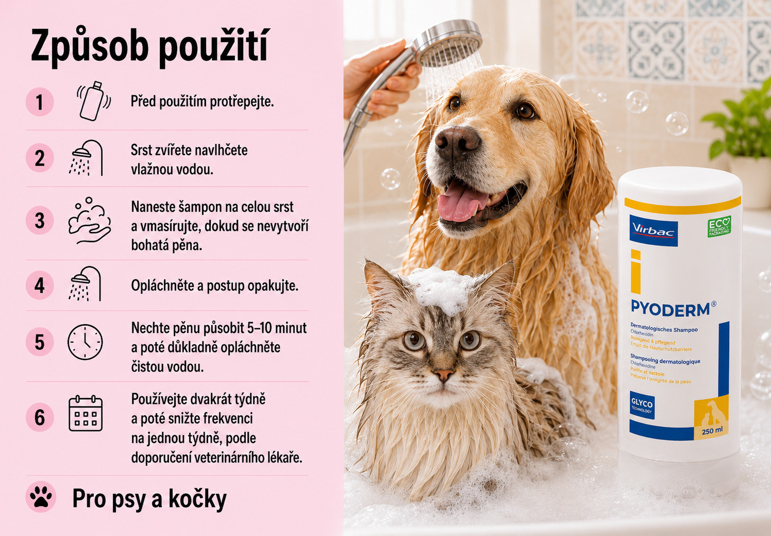 VIRBAC Pyoderm - šampon pro psy a kočky - 250 ml - foto 4