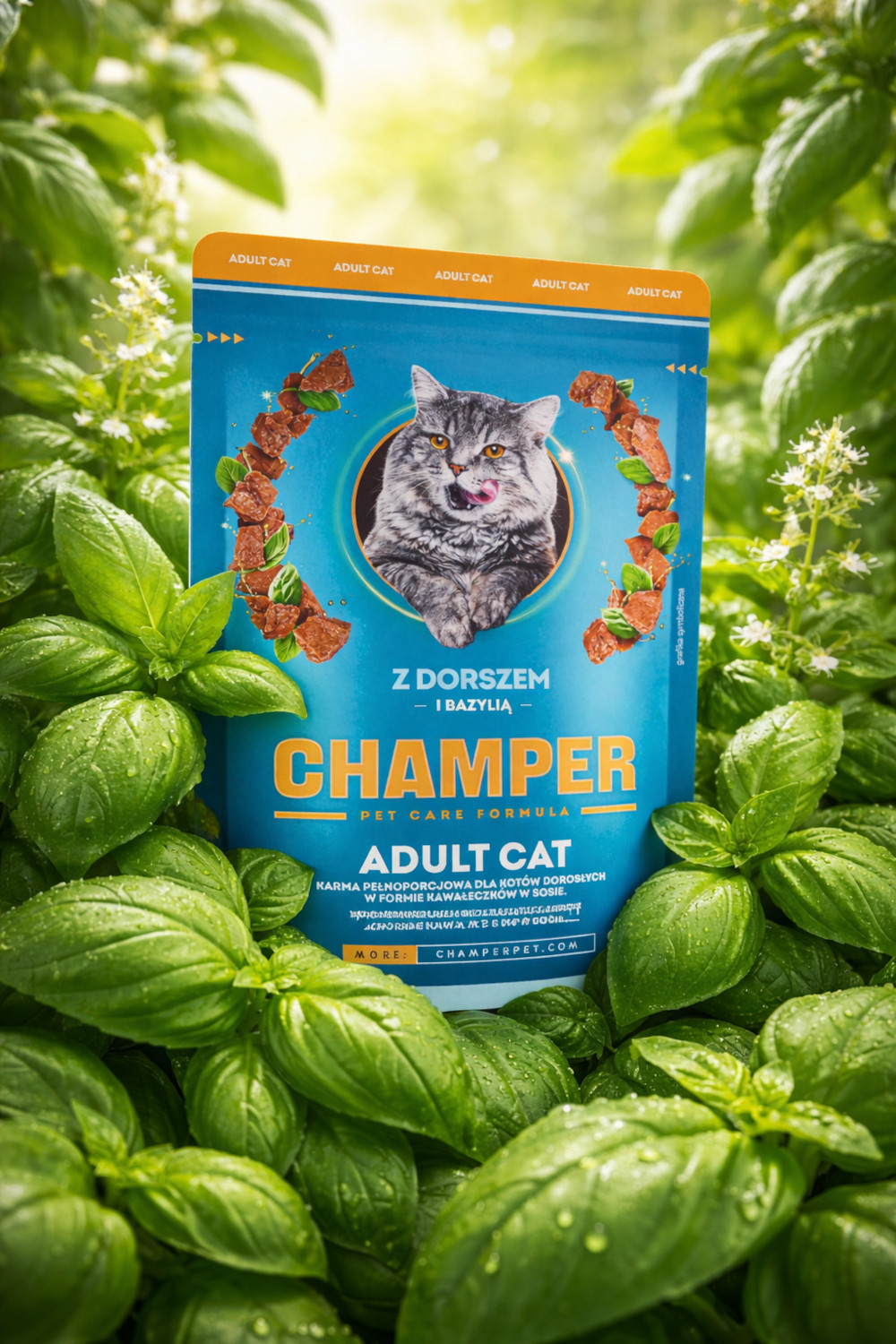 CHAMPER with cod and basil - mokré krmivo pro kočky - 85g - foto 2