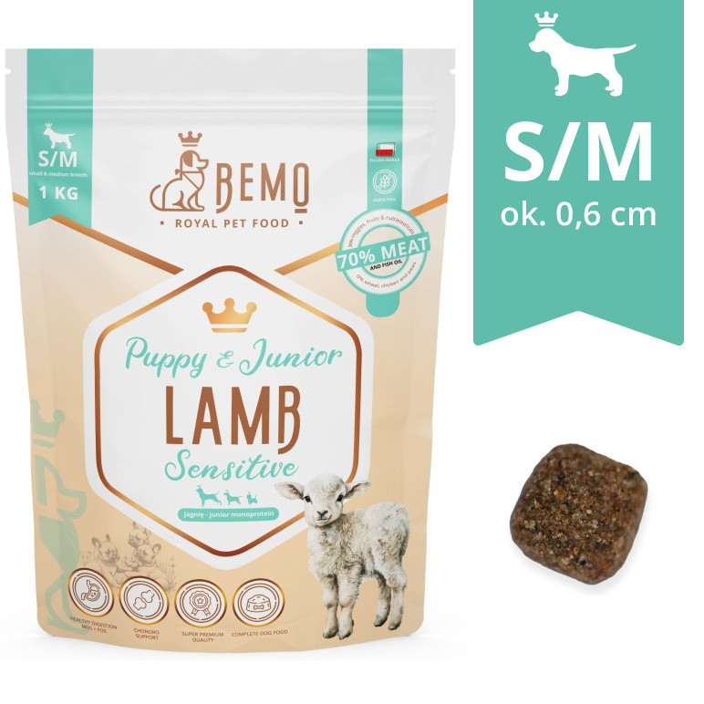 BEMO Sensitive Junior Lamb Small/Medium Mono - suché krmivo pro psy - 1kg - foto 1
