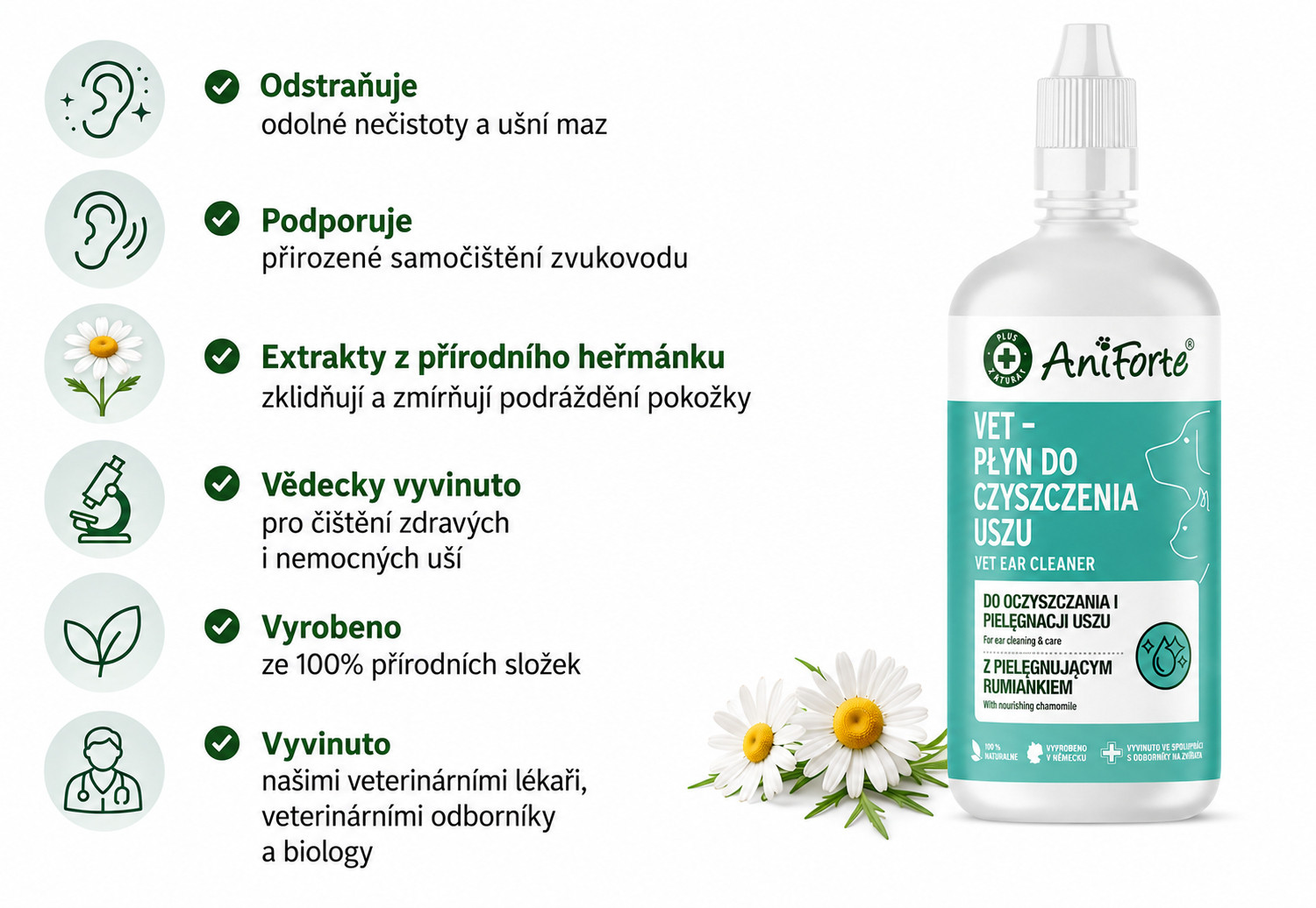 ANIFORTE Vet - tekutý přípravek na čištění uší pro psy a kočky - 250 ml - foto 1