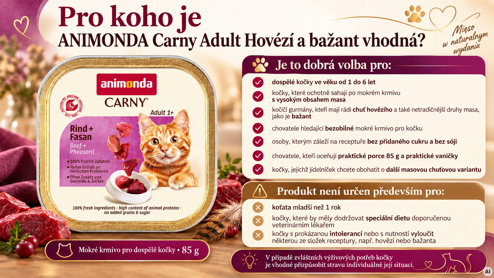 ANIMONDA Carny Adult Beef and pheasant - mokré krmivo pro kočky - 85g - foto 2